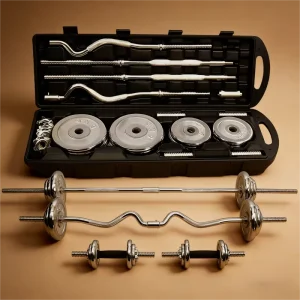 Portable Adjustable Dumbbell Barbell Set 10-55kg with Curl Bar Case Cast Iron Home Gym Weight Lifting Strength Equipment