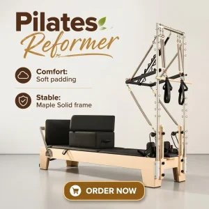 Portable Adjustable Maple Wood MJD W23A Pilates Reformer with Half Tower for Pilates Studio