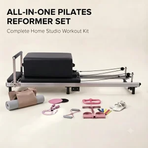 Portable Adjustable Pilates Reformer Set with Mat, Tote, Jump Rope and Resistance Bands