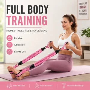 Portable Full Body Workout Resistance Band with Foot Pedals and Foam Handles for Strength Training