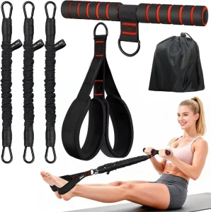 Portable Leg Exercise Resistance Trainer Black 3 Tubes Foot Pedal