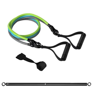 Portable Pilates Bar Kit with Three Resistance Fitness Ropes Adjustable Strength Exercise Bands NBR TPR Webbing