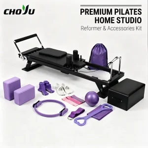 Portable Pilates Reformer with Adjustable Spring Resistance and Metal Frame