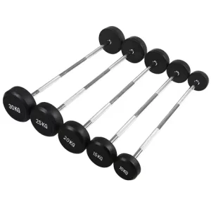 Portable Power Lifting Training EZ Curl Rubber Barbell Free Weights Fitness Equipment
