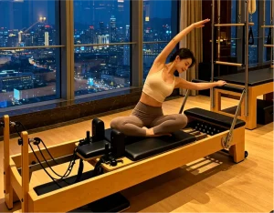 Portable Stable Oak Wooden Folding Pilates Reformer Bed for Home Use