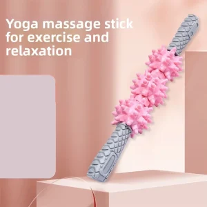 Portable Three-Wheeled Muscle Massage Roller Trigger Point Therapy Body Massager Stick Ergonomic Handle Wolf-Tooth Spiky