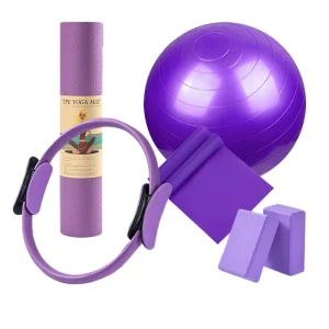 Portable Women’s Pilates Workout Kit with Yoga Mat, Ball, Block, and Resistance Band
