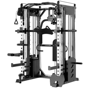 Power Cage Squat Rack with Smith Bar, Lat Pulldown System, Cable Crossover, and Attachments for Home Gym