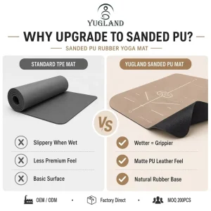 Power Kinetic Sanded PU Yoga Mat Anti Tear High Grip Rubber Pad for Gym Fitness