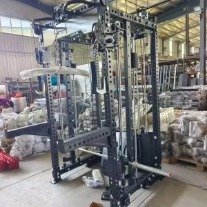Power Rack Functional Trainer with Lat Pulldown Low Row Smith Cable Crossover and Dual Weight Stacks