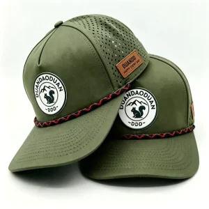 Premium Laser Perforated Performance Rope Golf Hat A Frame Structured Grey Snapback Cap 100% Polyester Waterproof Sporty