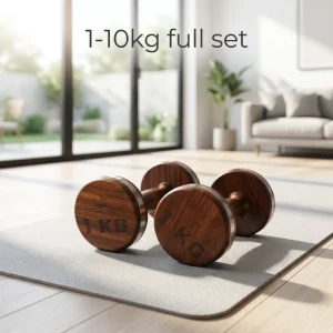 Premium Walnut Wooden Round Head Dumbbell with 1-10KG Weight Range Comfortable Handle for Home Gym Fitness Strength Training