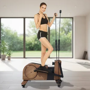 Premium Wooden Magnetic Elliptical Machine 8 Level Resistance Quiet Compact for Home Gym Office Fitness