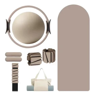 Premium Yoga Pilates Set with Tote Bag Milk Tea Color Exercise Ball Weighted Wristbands Home Fitness Training Kit