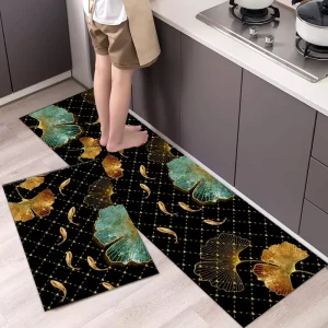 Printed Indoor Door Mat Non-Slip Durable Washable Kitchen Mat 2 Piece Set