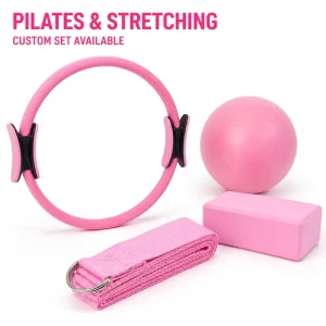 Private Label 4 Piece Pilates Training Set Magic Circle Small PVC Ball EVA Yoga Block D Ring Stretching Strap Custom Packaging