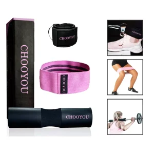 Protective Squat Pad, Hip Thrust Ankle Straps, Hip Resistance Band and Foam Barbell Pad Set
