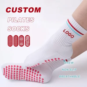 Quick-Dry Cotton Crew Pilates Socks with Full-Grip Anti-Slip Sole