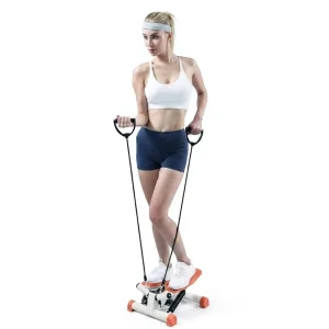 Quiet Hydraulic Adjustable Mini Stair Climber Exercise Machine With Home Office Resistance Bands LCD Monitor