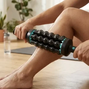 Rechargeable Handheld Muscle Rolling Massager 5-Speed Percussion Massage Roller with Base for Muscle Recovery and Fitness Training