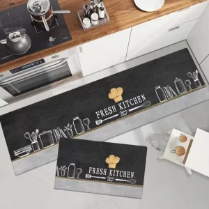 Rectangle PVC Non-Slip Kitchen Mat Rubber Rug Pad Waterproof Washable Machine-Made Crystal Velvet