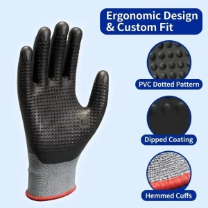 Recycled 15 Gauge 7 oz Nitrile-Coated Anti-Slip Abrasion-Resistant Oil-Resistant Latex-Free Powder-Free Safety Gloves