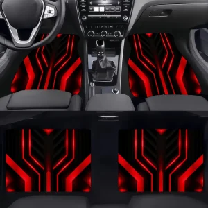 Red Geometric Pattern 4PCS Car Floor Mats with Non-Slip Interior Liners