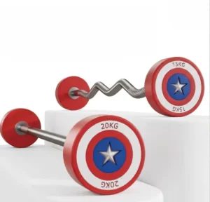 Red Rubber-Coated Cast-Iron Straight and Curl Barbells
