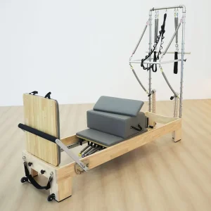 Reformer Pilates Machine Oak Brown Semi-High Frame Multifunctional Fitness Equipment for Gym or Yoga Studio