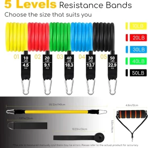 Resistance Bands Set with Door Anchor and Steel Components 5 Tube Bands for Full Body Workout Heavy Duty 150 Lbs 11 Pcs Elastic