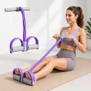Resistance Bands with Pedals Rubber Band with Handles Stackable Resistance Band Set with Bar