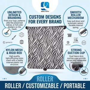 Retractable Roller Car Window Sunshade Nylon Mesh UV Protection Custom Printing