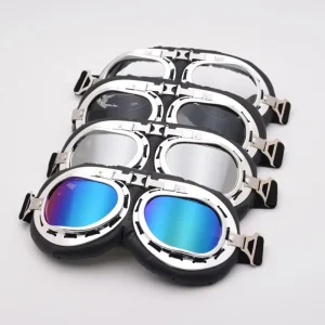 Retro Metal Style Outdoor Sports Cycling Windproof Lightweight Artificial Leather Knight Style Men’s Full Rim Goggles
