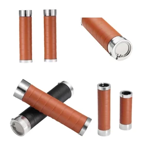 Retro Microfiber Leather Anti-Sweat Hand-Stitched Bicycle Handlebar Grip with Aluminum Alloy Lock Ring for MTB and Road Bike