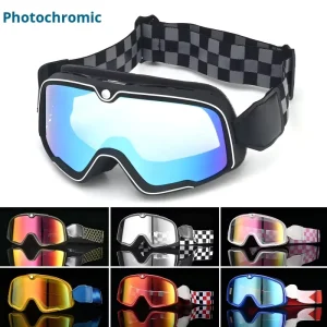 Retro Motorcycle Goggles Photochromic UV400 Protection Riding Glasses Custom Logo Color-Changing Lens Anti-Scratch
