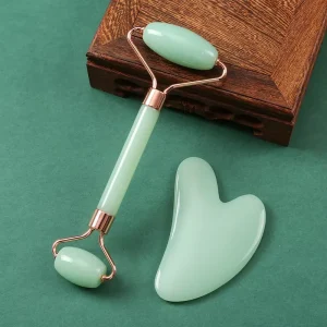 Rose Quartz and Jade Rolling Massage Set in Purple, Green, Pink, and White