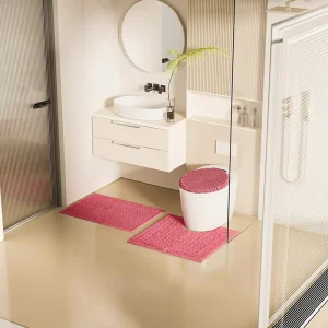 Rose Red Bath Mat Set 3 Pieces Toilet Bathroom Floor Mat Set Non-slip