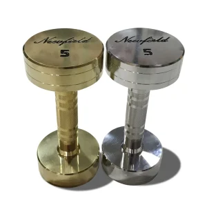 Round Head Fixed Electroplated Pure Steel Dumbbells Gold Silver for Gym Weightlifting Commercial Use