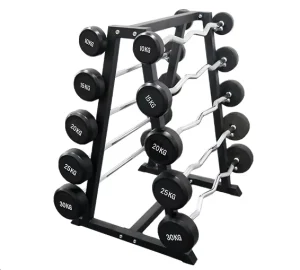Round-Head Straight and Curl Fixed Barbell Rack, Steel, Rubber-Coated