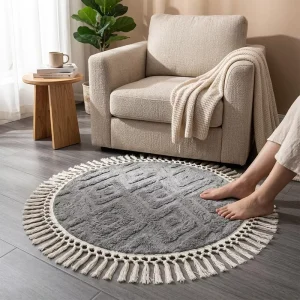 Round Polyester Multicolor Mat with Non-Slip Backing for Sofa Side, Couch, and Entryway