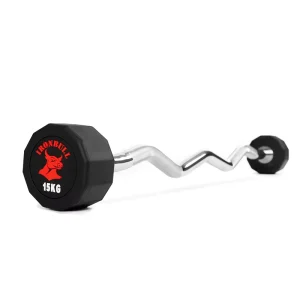 Rubber-Coated Durable 12-Sided Straight and Curl Barbells