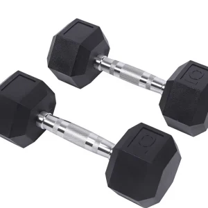 Rubber-Coated Hex Dumbbell Pair with Solid Steel Round Bar