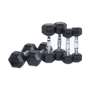 Rubber-Coated Hexagonal Dumbbell Set, 5 Pound, Black