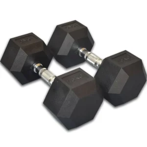 Rubber-Coated Hexagonal Dumbbells, Multiple Kilograms Available
