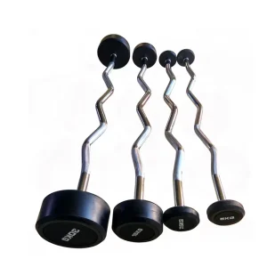 Rubber-Coated One-Piece Fixed Barbell and Rack Set with Straight and Curved Barbells