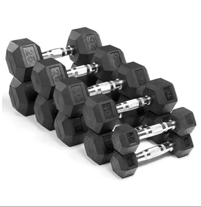 Rubber-Coated Steel Hex Dumbbell 5-100 lb / 2.5-50 kg for Strength Training