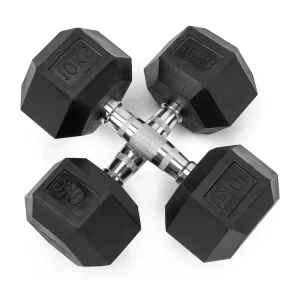 Rubber-Coated Steel Hex Dumbbell Set 10kg and 40kg for Gym Power Training