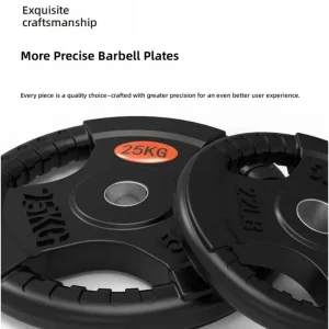 Rubber-Coated Weightlifting Plates, Three-Hole Design, Various Sizes