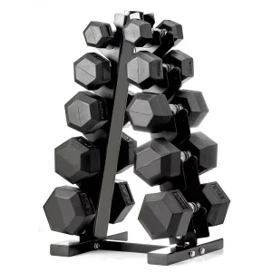 Rubber Hex Dumbbells Set with Storage Rack 150lbs Commercial Use