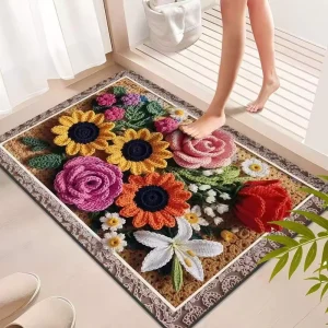 Rubber Non-Slip Absorbent Eco-Friendly PET-Friendly Floral Pattern Bath Mat for Home and Hotel